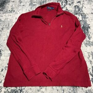 Polo Ralph Lauren Mens Red Estate Rib Quarter Zip Pullover Sweater Size Medium
